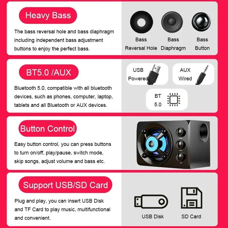 Loa âm thanh nổi 3D HIFI, đèn LED đầy màu sắc, âm trầm nặng, AUX, USB, có dây, âm thanh Bluetooth không dây, rạp hát gia đình, loa dạng thanh vòm, TV Củ Loa Nghe Nhạc 5