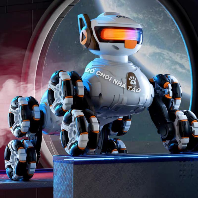  Đồ chơi chú Chó Robot Cảnh Vệ 8 bánh Stunt phun sương xả khói điều khiển từ xa sử dụng pin sạc âm thanh đèn led nhiều chức năng chi chuyển. Toy 