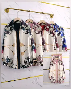 TOS -setelan oneset wanita dewasa - set naura full print fashion & celana semi kulot #setelan baju celana wanita panjang dewasa remaja oversize #tiktokshop #outfit #oneset #cucigudang Lengan pendek Setelan Kulot Katun Atasan Motif Rayon Katun Poliester