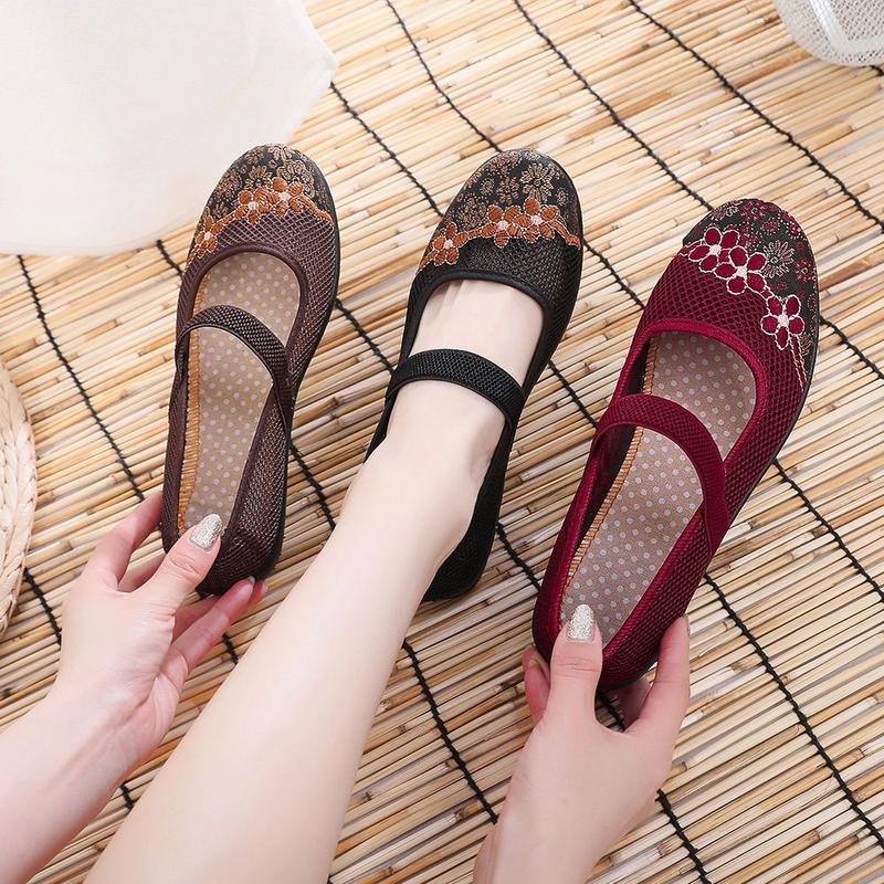 Product Introduction of รองเท้าผู้หญิง, รองเท้าผ้าปักกิ่งเก่า, ฤดูร้อนรองเท้าคุณแม่ใหม่, รองเท้าผู้สูงอายุและวัยกลางคน, พื้นผิวตาข่ายระบายอากาศ, รองเท้าผ้าหัวกลวงแบน, ปี 2024 9