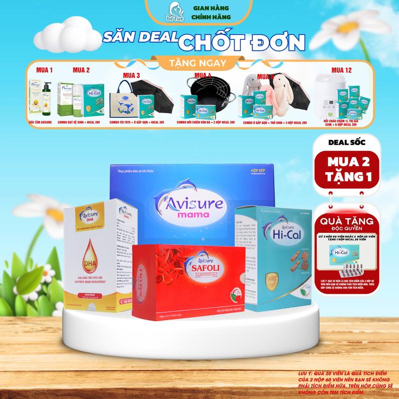 Trọn bộ sắt canxi DHA Vitamin tổng hợp Avisure cho bà bầu thế hệ mới cho phụ nữ trước mang thai, mang thai, cho con bú (60 viên).