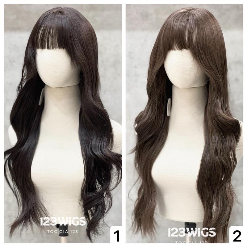 123WIGS - Tóc giả nguyên đầu hush cut xoăn mái thưa dài ngang lưng S1006 0