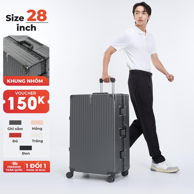 Vali khung nhôm SUNNY LUMI - size 28 inch - LM01 - nhựa PC thời trang khóa hải quan TSA bảo hành 5 năm ̣̣ tặng kèm bọc trong