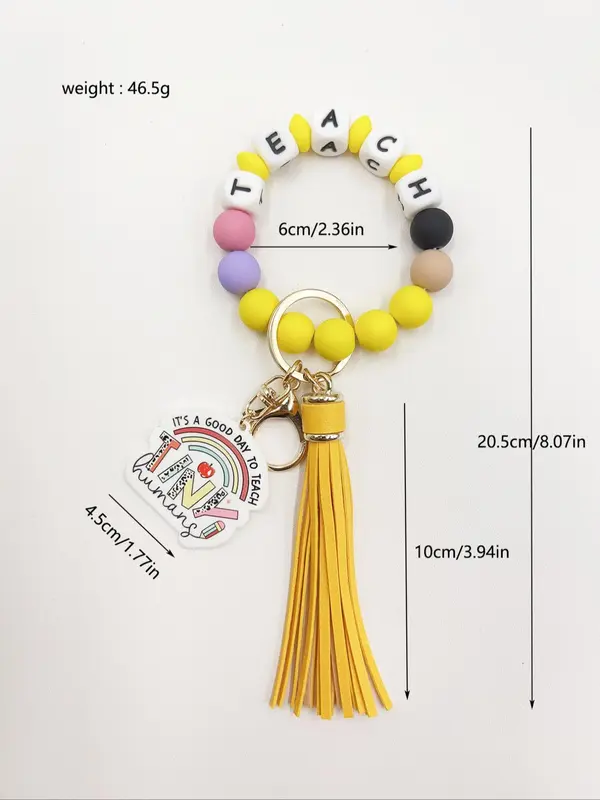 Creative Letter Pattern Tassel Decor Metal Keychain, Cute Hand Made Beaded Bracelet Decor Key Ring, Fashionable Cute Keychain for Men & Women, Charms, Personalized Gifts for Her 6