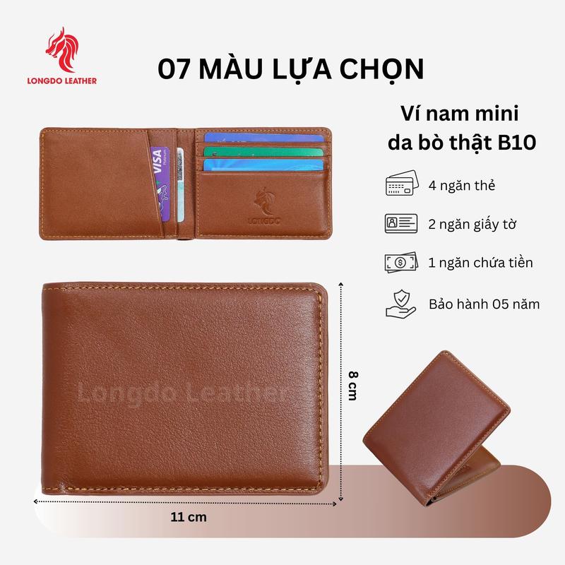 Ví da cao cấp cho nam mini Không để được giấy tờ cũ thương hiệu LONGDO LEATHER - B10