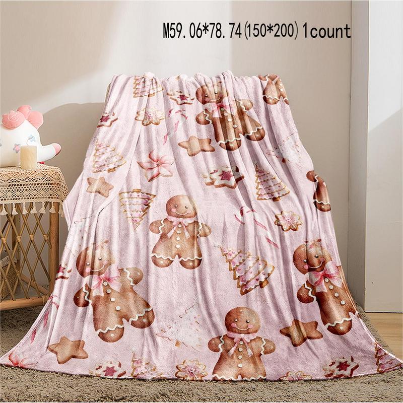 Christmas Gingerbread Man Pattern Blanket, 1 Count Soft Comfortable Throw Blanket, Bedroom Bedding Blankets, Warm Napping Blanket for Home Office Travel 4