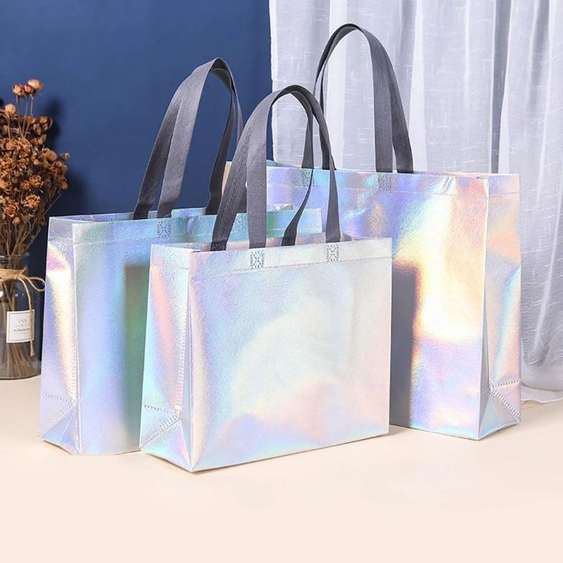 Laser Non-woven Fabric Tote Shoulder Bags Shopping Clothing Store Woman Storage Reusable Large Pouches Gift Bag 2