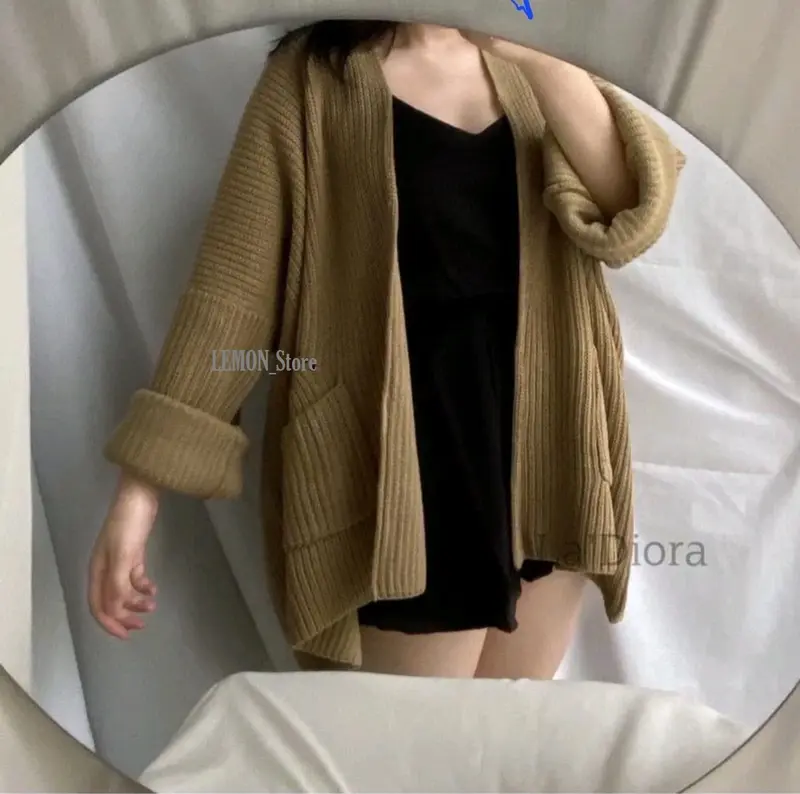 LAVELA Cardigan Rajut Jumbo XXL 3XL 4XL - oversize - Kardigan- lengan panjang - OUTER- cardy-big size-COD Wanita Simple Knitwear Atasan Baju Basic Batwing Hitam Top Kancing Sweater 4