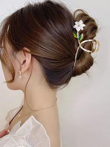 1 Pieza Pinza para el cabello de metal delicada con decoración de flores y hojas, accesorio simple y elegante para regalos de cumpleaños y festivos para mujeres