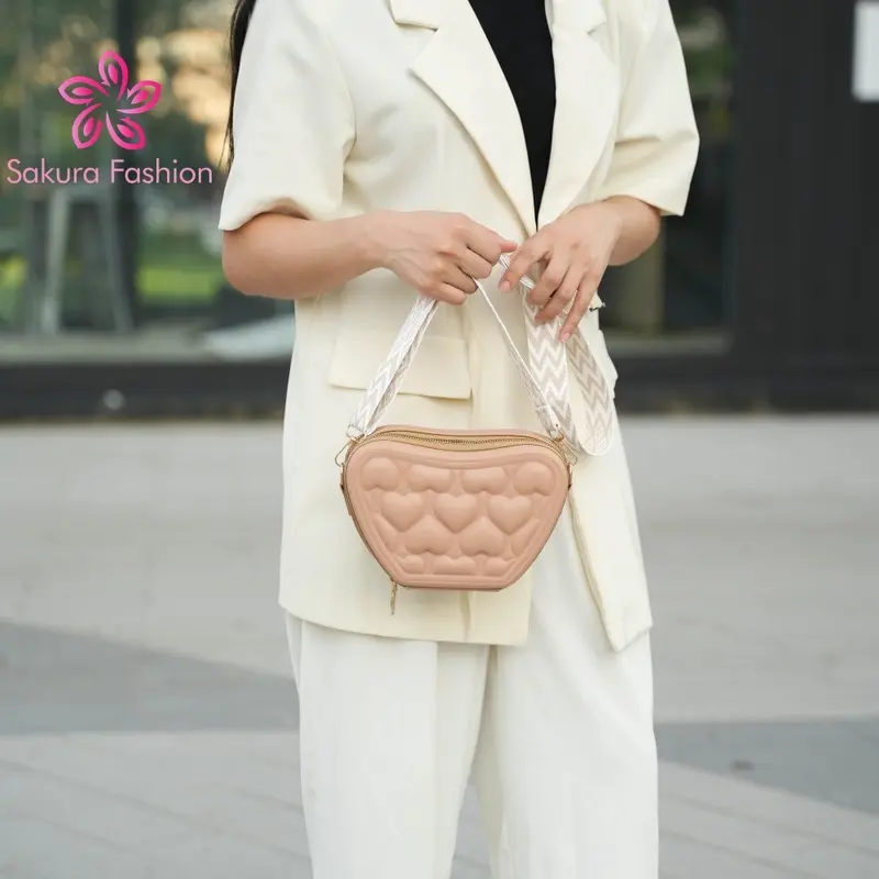 Sakurafashion Should Bag For Women High-end Leather Bag PU Clutch Heart Sling Bag CP065 8