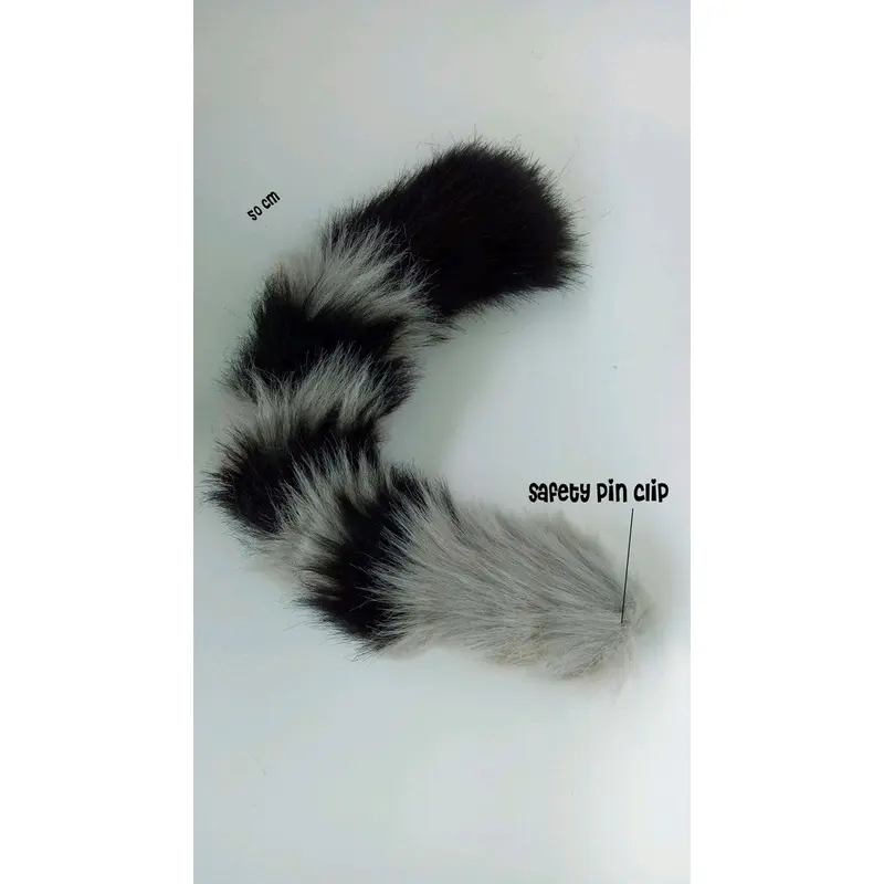 ekor furry anggora loreng neko tail blaster faux fur fluffy halloween party fashion cosplay animal stuff aksesoris hiasan dekorasi costume accessories kawaii cute cat shippo 1