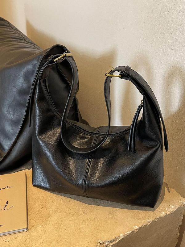 Women's Plain Color Large Capacity Shoulder Bag, Retro Fashion Soft Pu Leather Bucket Bag, Casual All-match Crossbody Bag for Work & Daily Used 6
