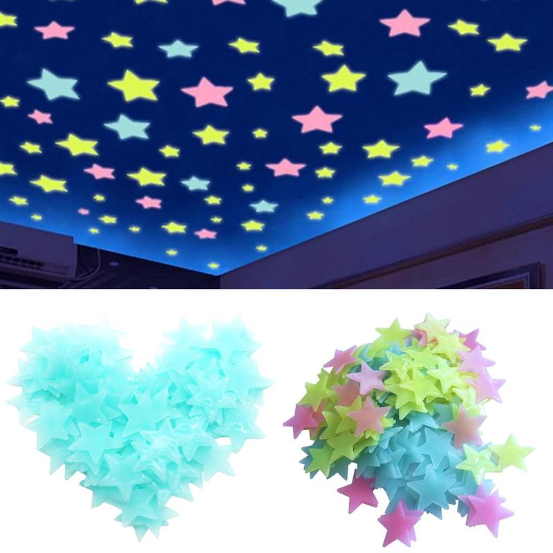 Miếng Dán Tường, Dạ Quang 3D, Chất Liệu PVC, Ngôi Sao Dạ Quang, 20 Cái / 50 Cái, Thích Hợp Cho Phòng Ngủ, Miếng Dán Trần Tường 0
