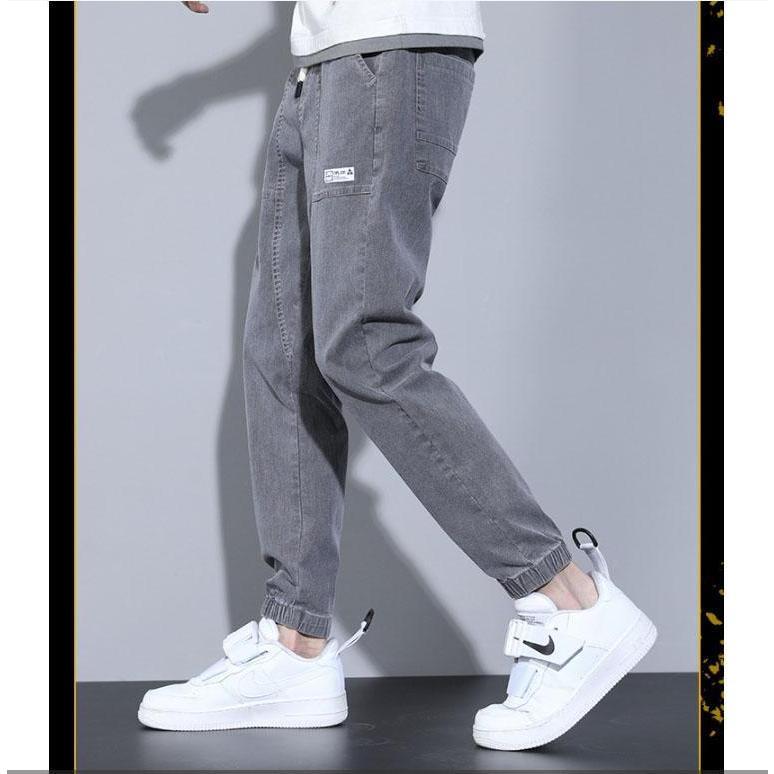 Quần bò jogger nam màu xám đen logo thêu bó gấu lưng chun 706 11 752 hà nội hcm Menswear Có Túi Pants