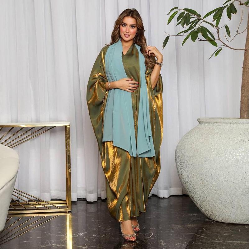 Product Introduction of 1pcs new solid color plus size ladies dress Muslim fashion bat sleeve robe 16