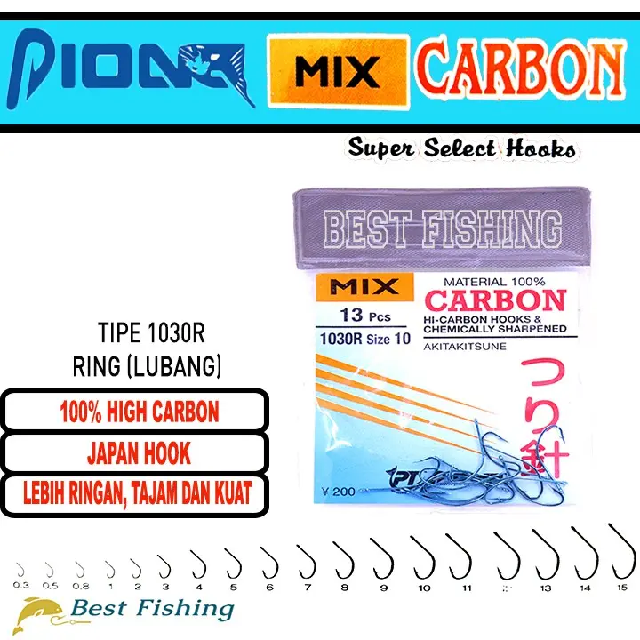 KAIL PANCING MIX CARBON 1030R UKURAN 1 2 3 4 5 6 7 8 9 10 11 12 13 14 15 LUBANG