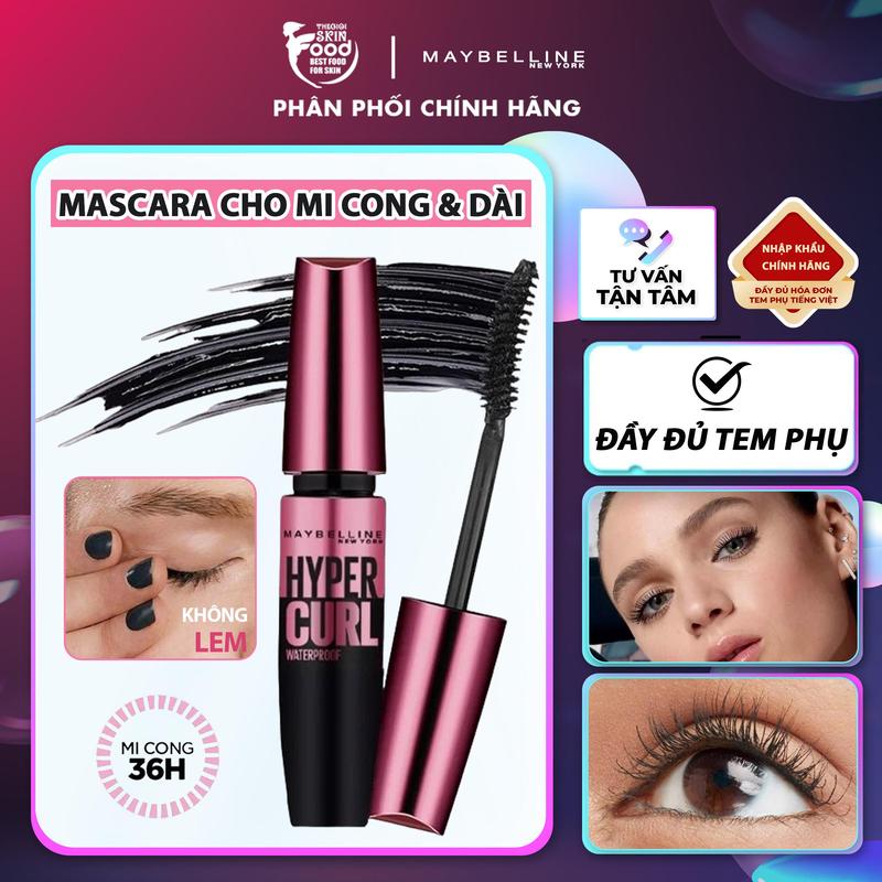 Mascara Trang Điểm Hỗ Trợ Làm Dài Và Cong Mi Maybelline The Hyper Curl Mascara 9.2ml Cosmetic Mỹ Phẩm