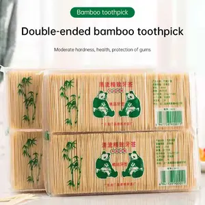 Tusuk Gigi Bambu Dua Kepala untuk Rumah Tangga, Tusuk Gigi Buah Sekali Pakai dalam Kantong, Tusuk Gigi Strip untuk Hotel dan Supermarket