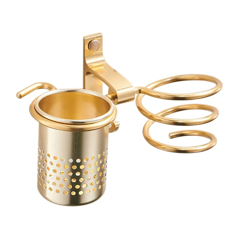 Giá Đỡ Máy Sấy Tóc, Có Cốc, Giá Để Đồ Gia Dụng, Kệ Máy Sấy Tóc Thổi, Gắn Tường Bằng Kim Loại, Phụ Kiện Phòng Tắm, Giá Để Máy Sấy Tóc Màu Vàng Kim Kitchen