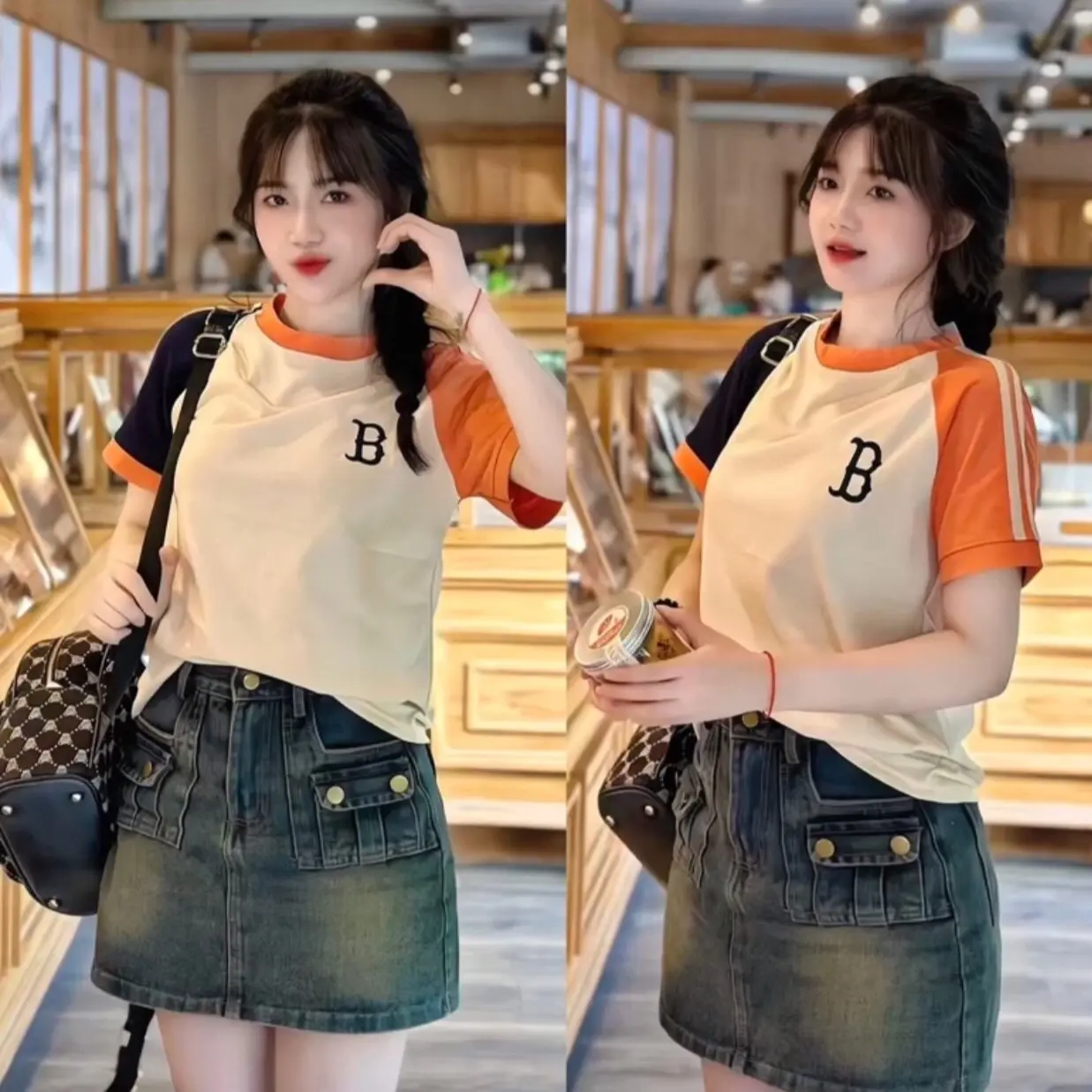 Áo Thun Nữ Babytee Chất Cotton Phối Tay In Chữ B Bigsize Tới 85kg áonuxinh