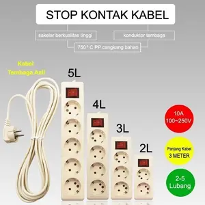 STOP KONTAK TERMINAL LISTRIK + KABEL 2,3,4,5 LUBANG 1.5/3/5/10 METER SNI Saklar