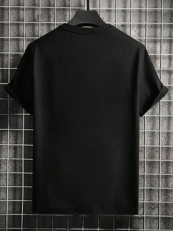 Men's Plus Size Letter Print Round Neck Tee, Regular Fit Casual Short Sleeve Crew Neck T-Shirt, Fashion Men's Plus Size Clothes for Daily Wear 1
