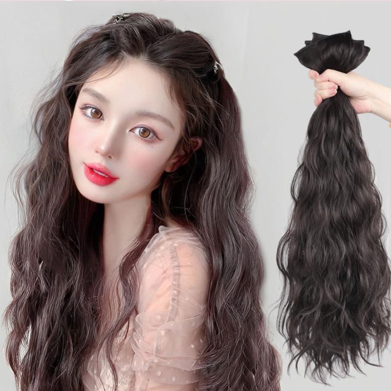 Tóc giả Set 3 dải xoăn trục, xoăn xù hippie 45cm làm dày và phồng tóc cho nữ tóc kẹp nửa đầu Women