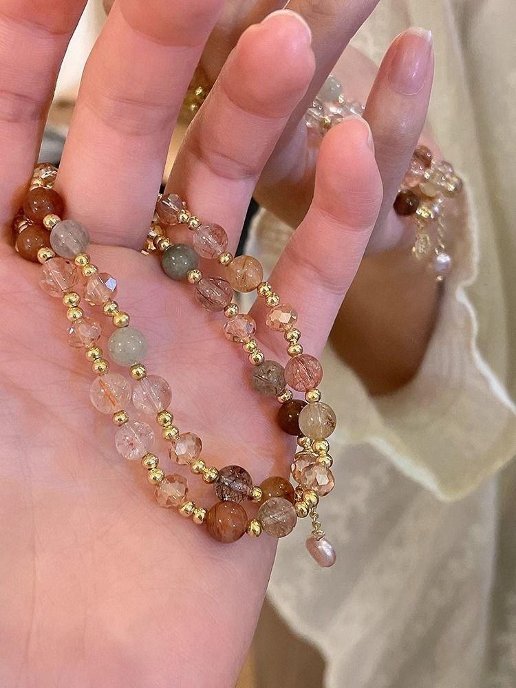 Product Introduction of Luxury Pearl Double Layer New Bracelet Crystal High-end Beaded Vintage Niche Exquisite Temperament Bangle Jewelry wlw  bracelets gelang  ldr  bergetar sweet  alhambra  bracelet cubic  zirconia 5
