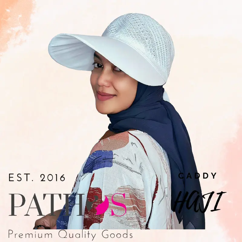 Topi Putih Wanita Haji Umroh Caddy Pantai Straw 1