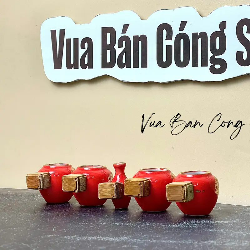 Cóng sứ chim khuyên đỏ dát vàng - Bát Tràng - viền kim, men trắng (Cóng chim decal) 3