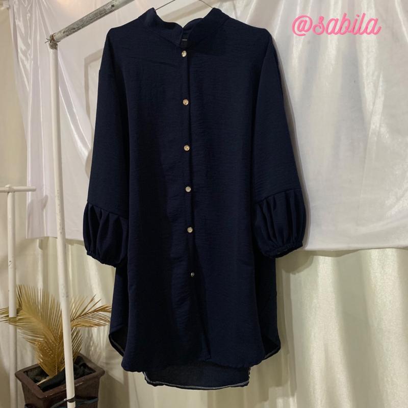 ADELA Kemeja Tunik Crinkle Airflow by Sabilakiyowo Muslim Nyaman Panjang Atasan Kancing 4