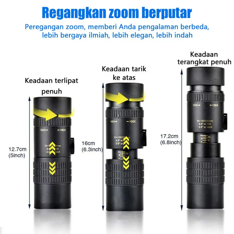 HD Teropong Monocular Telescope 10-300x40 Zoom dengan Tripod dan Holder HP - Lensa Tele HP Zoom - TTVXO FBA44 Portabel untuk Berkemah Untuk telepon iphone android 8