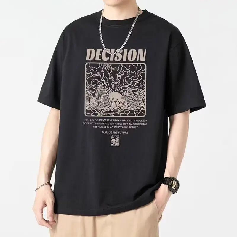 Teen Summer Short Sleeve T-Shirt for Men Loose Casual Round Neck Tee Trendy Brand T-Shirt Student Top Base Shirt New Style