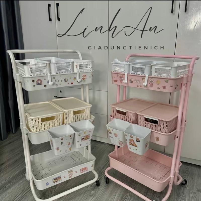 ( COMBO kệ kèm rổ ) Kệ 3 tầng đa năng loại 1 - kệ đa năng 3 tầng bỉm sữa - kệ đựng đồ sơ sinh . Khung sắt sơn tĩnh điện. Khay đựng chất nhựa ABS chịu lực 90kg ( Hàng Trung nhập ) Kitchen màu XANH full nhựa