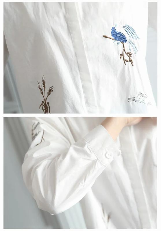Product Introduction of Áo Sơ Mi Trắng Cho Nữ, Áo Sơ Mi Cotton Dài Tay, Thời Trang Mùa Hè, Thêu Hoa 25
