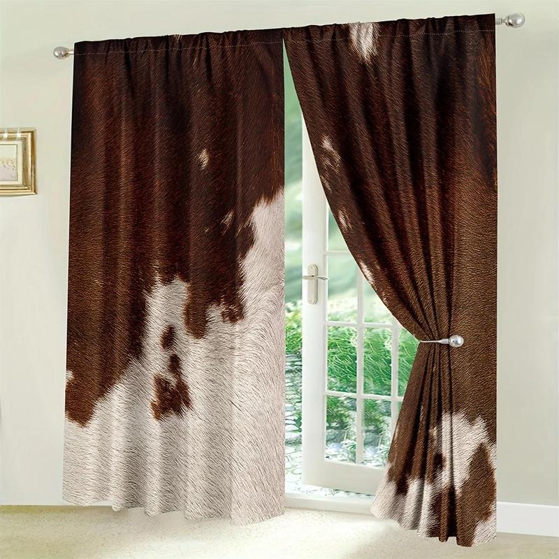 Cowhide Pattern Window Curtain, 2pcs Farm Animal Window Drapes, Western Cowboy Farmhouse Window Curtain, Home Decor for Living Room Bedroom 7