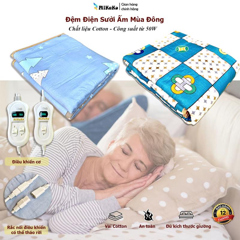 Đệm Điện Sưởi Ấm Mikako – Vải Cotton cao cấp - Làm Ấm Và Giúp Ngủ Ngon Dùng Cho Gia Đình,  Spa , Sinh Viên, Nhân Viên Văn Phòng. BH 12 tháng  Nệm điện, chăn điện