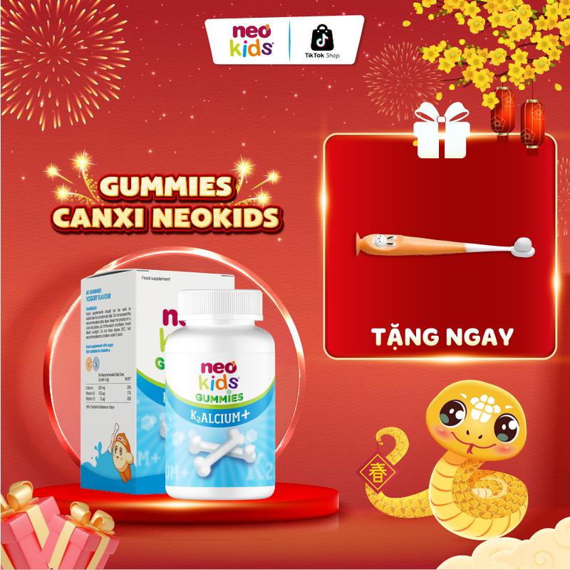 Viên nhai Canxi Neo Kids vị sữa chua bổ sung Canxi, Vitamin D3, K2, MK7 giúp hỗ trợ tăng chiều cao, phát triển xương và răng cho bé yêu