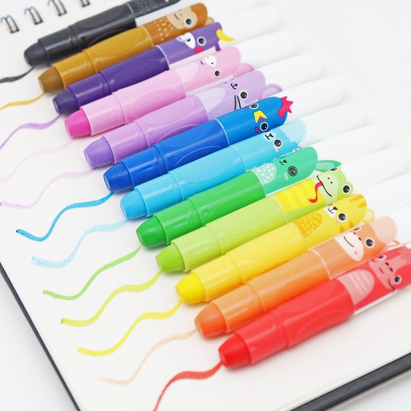 Cute Jumbo Crayons, 12pcs 12 Colors Non Toxic Twistable Crayons with Clear Bag, Washable Silky Crayons for Coloring Painting School Home Office,  School Supplies 4