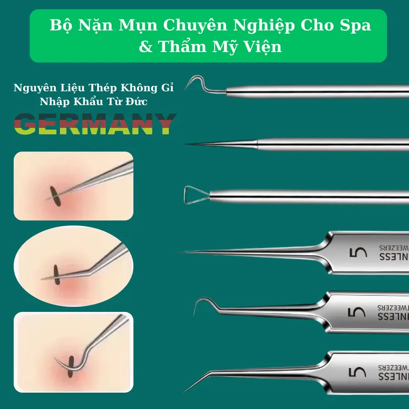 Bộ Que Nhíp NẶN MỤN 8 Chi Tiết Kèm ĐÈN LED Skincare - cây nặn mụn gạo 3