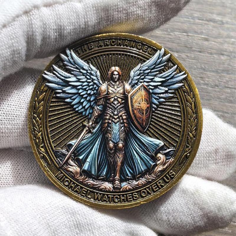Angel Michael Medal, 1 Count Double Sided Embossed Coin, Commemorative Coin, Home Decor Ornament &  Gift for Friend 3