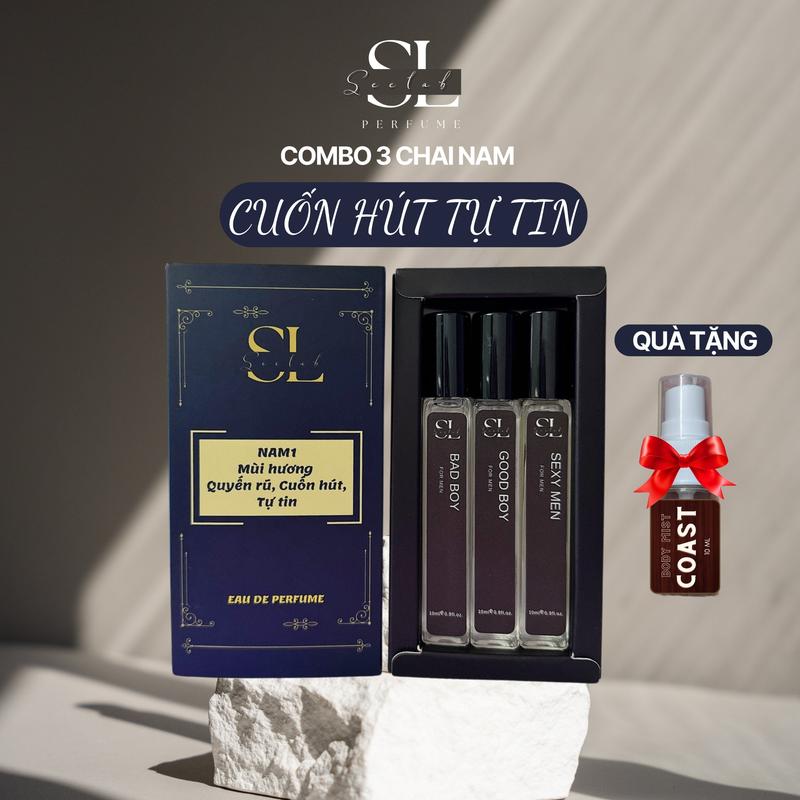 (Mua 1 được 4) Combo 3 chai nước hoa nam Seelab 10ml Hộp đựng nâng cấp - Cuốn hút, Tự tin - Kèm quà tặng body mist 10ml - Seelab Perfume Cosmetic Xịt Thơm Mỹ Phẩm
