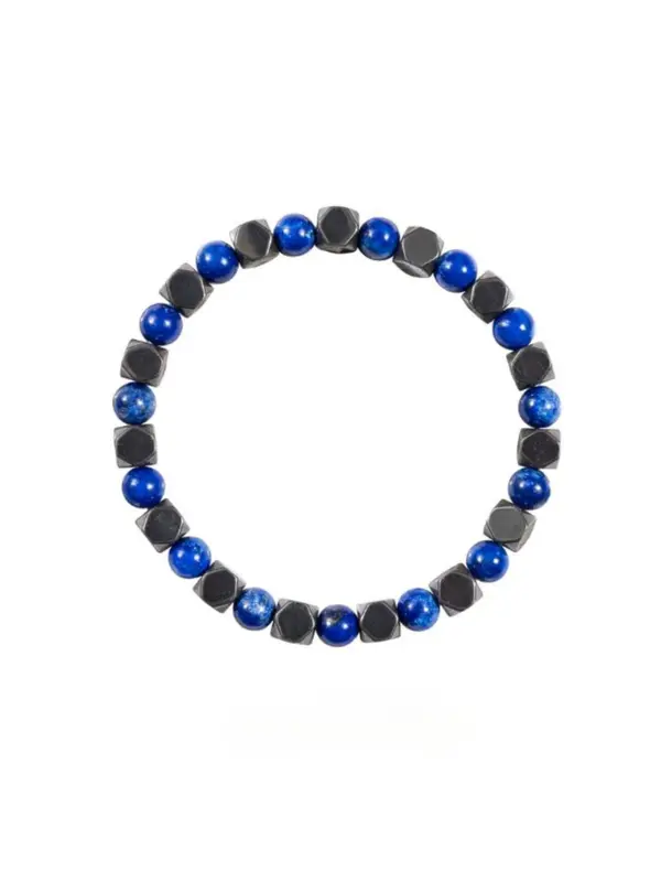 8mm Blue Lapis Lazuli & Hematite Stone Bracelet, Handmade Gemstone Bracelet, Fashion Accessories for Women & Men, Trendy All-match & Exquisite Jewelry for Birthday Gift 2