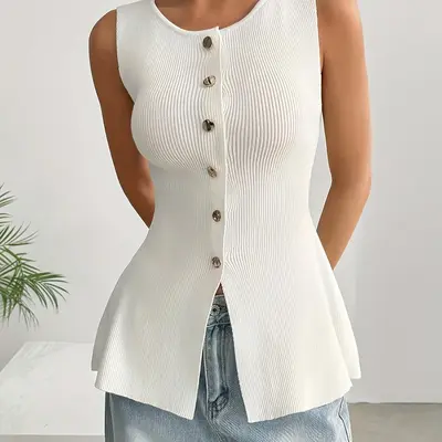 Mchael Kors Sleeveless Mock-Neck Strped Sweater