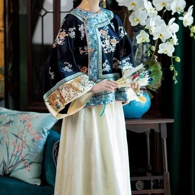 Áo Nữ, Yjuang Thanh Lịch, Hàng Mới Về Mùa Thu, Được Làm Bằng Vải Satin, Công Nghiệp Nặng, In Thêu Toàn Bộ Giả, Cổ Bẻ Áo Pipa, Phục Hồi Phong Cách Thanh Han 3