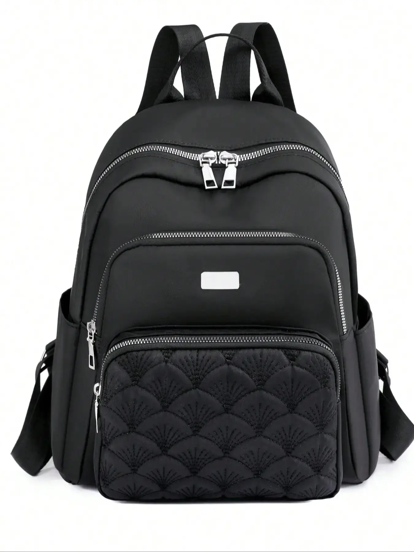 Women's Summer Minimalist Embroidering Design Solid Backpack, Casual Zipper Backpack for Women, Simple All-match Bag for Daily Life