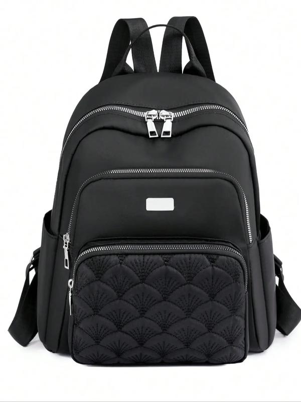 Women's Summer Minimalist Embroidering Design Solid Backpack, Casual Zipper Backpack for Women, Simple All-match Bag for Daily Life 0