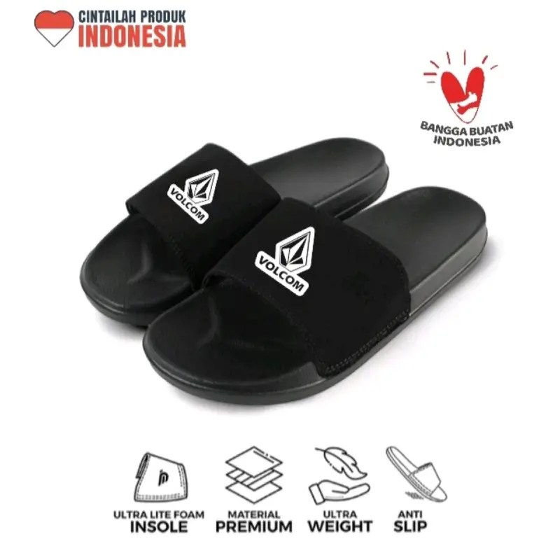 Sandal Selop Premium Pria distro vollcom hitam | sandal slide | sandal slippers | Sendal Pria Shoes 0