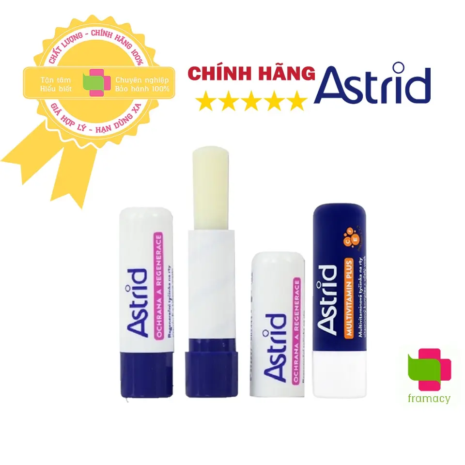 Son dưỡng môi mỡ hươu Astrid, CH Séc (4.7g màu trắng và xanh, 3g trắng và hồng) giúp dưỡng ẩm, tái tạo môi