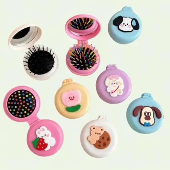 Gương mini kèm lược cầm tay cute trang điểm chải tóc 2 mặt tiện lợi nhiều màu quà tặng dễ thương học sinh nữ giá rẻ
